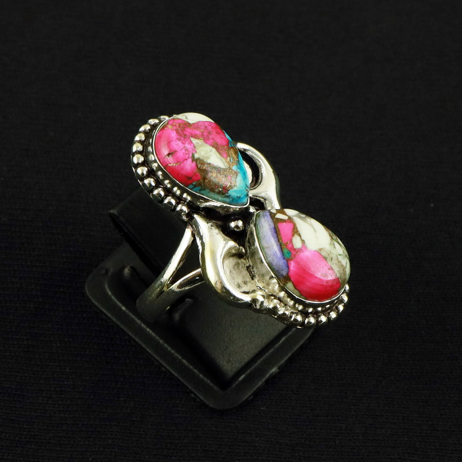 Natural Cotton Candy Sterling Silver Plated Handmade Ring - 8MM: Product ID: 260610141614 Product - Handmade Silver Plated Ring Metal - 92.5 Sterling Silver Plated Ring Size - 8MM Gemstone - Cotton Candy Gemstone Origin - United States Gemstone Size - 10X14 MM ( 2 