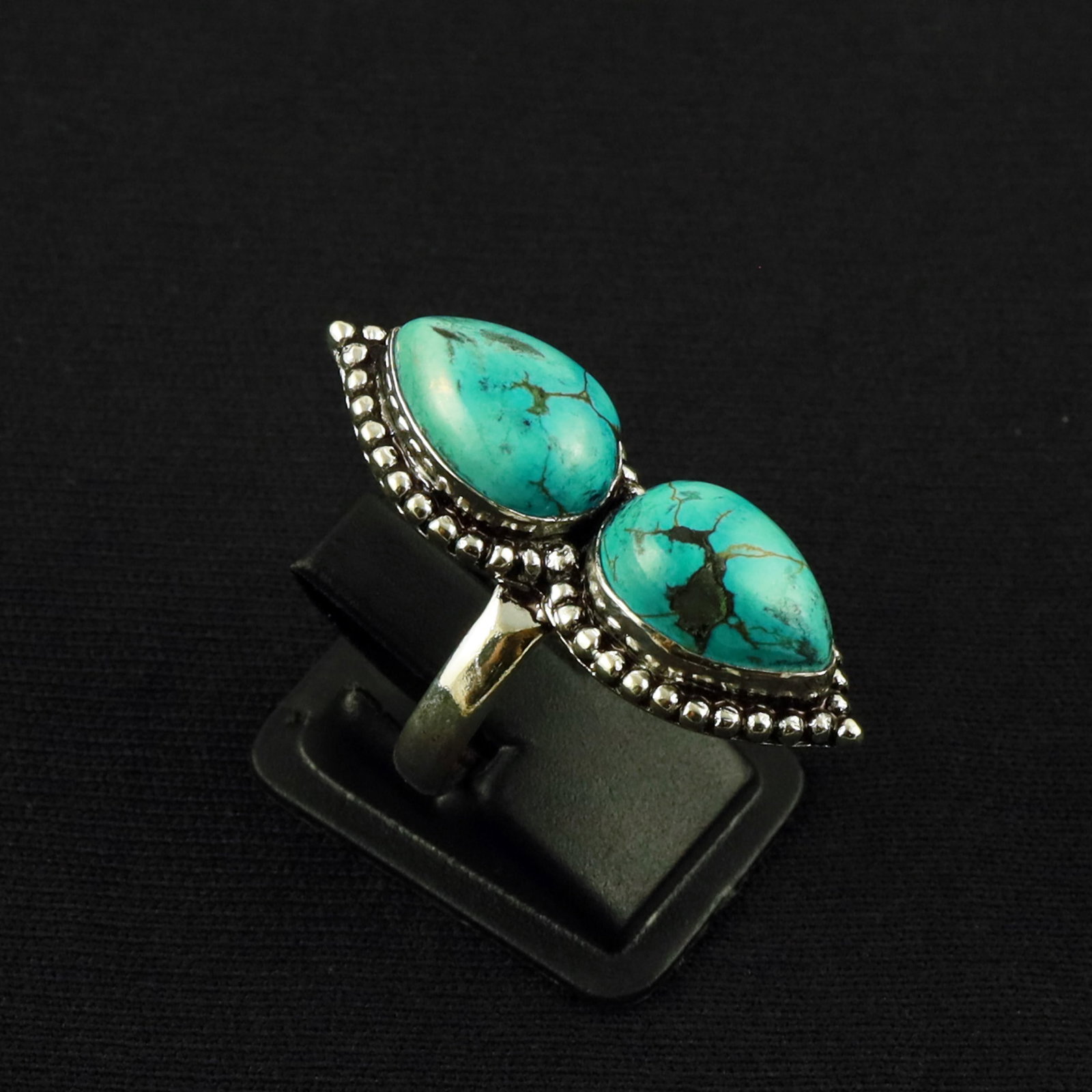Natural Turquoise Sterling Silver Plated Handmade Ring - 6.5MM: Product ID: 260610141057 Product - Handmade Silver Plated Ring Metal - 92.5 Sterling Silver Plated Ring Size - 6.5MM Gemstone - Turquoise Gemstone Origin - Tibet Gemstone Size - 10X14 MM ( 2 Stone ) G