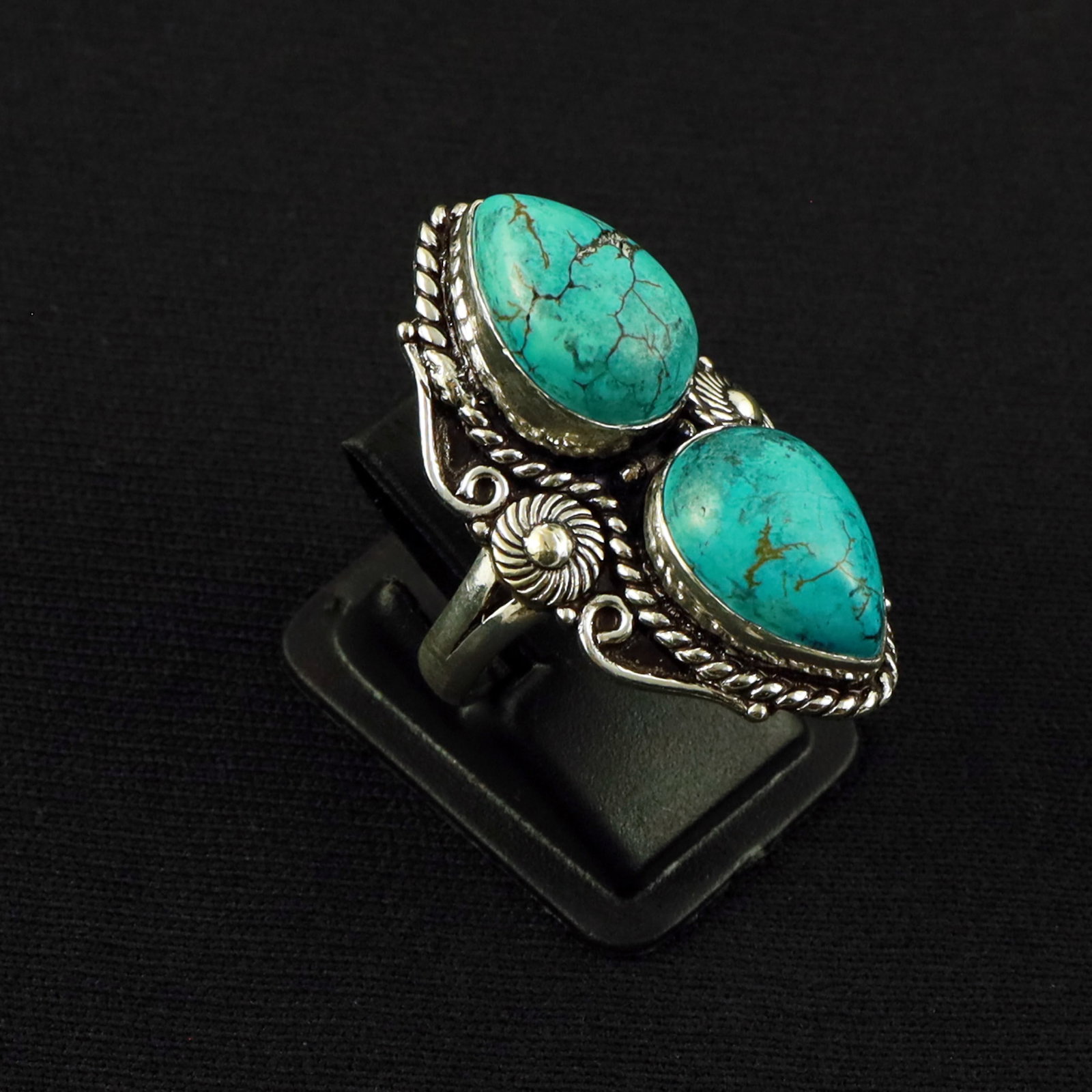 Natural Turquoise Sterling Silver Plated Handmade Ring - 6MM: Product ID: 260610141021 Product - Handmade Silver Plated Ring Metal - 92.5 Sterling Silver Plated Ring Size - 6MM Gemstone - Turquoise Gemstone Origin - Tibet Gemstone Size - 10X14 MM ( 2 Stone ) Gem