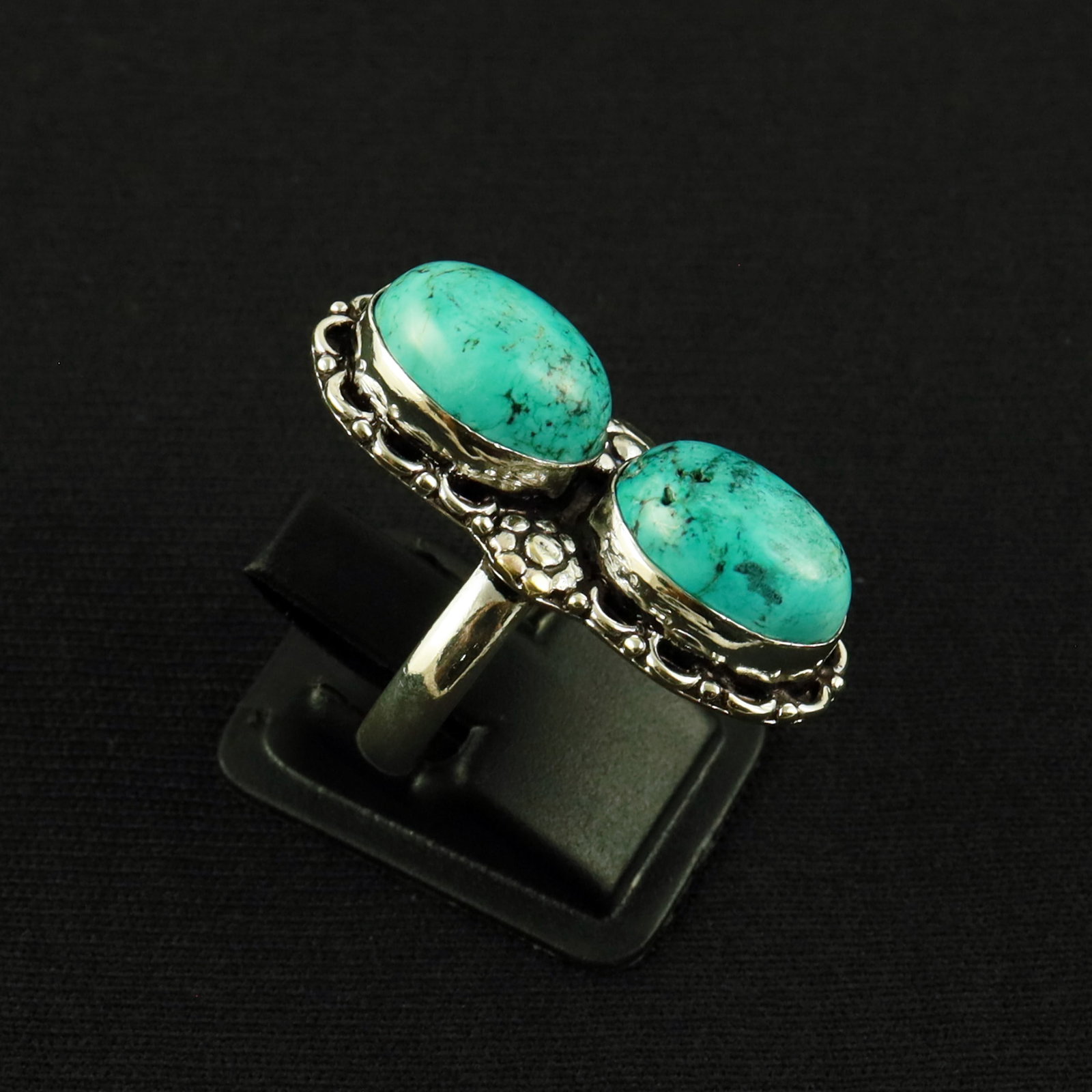 Natural Turquoise Sterling Silver Plated Handmade Ring - 8MM: Product ID: 260610140830 Product - Handmade Silver Plated Ring Metal - 92.5 Sterling Silver Plated Ring Size - 8MM Gemstone - Turquoise Gemstone Origin - Tibet Gemstone Size - 10X14 MM ( 2 Stone ) Gem