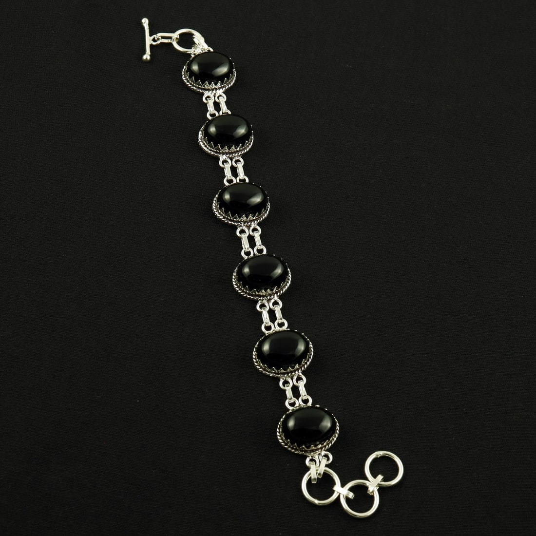 Natural Black Onyx Sterling Silver Plated Handmade Bracelet: Product ID: 260608191251 Product - Handmade Silver Plated Bracelet Metal - 92.5 Sterling Silver Plated Bracelet Length - 6 Inch + 2 Inch Gemstone - Black Onyx Gemstone Size -12X16 ( 6 Stone) Gemstone 
