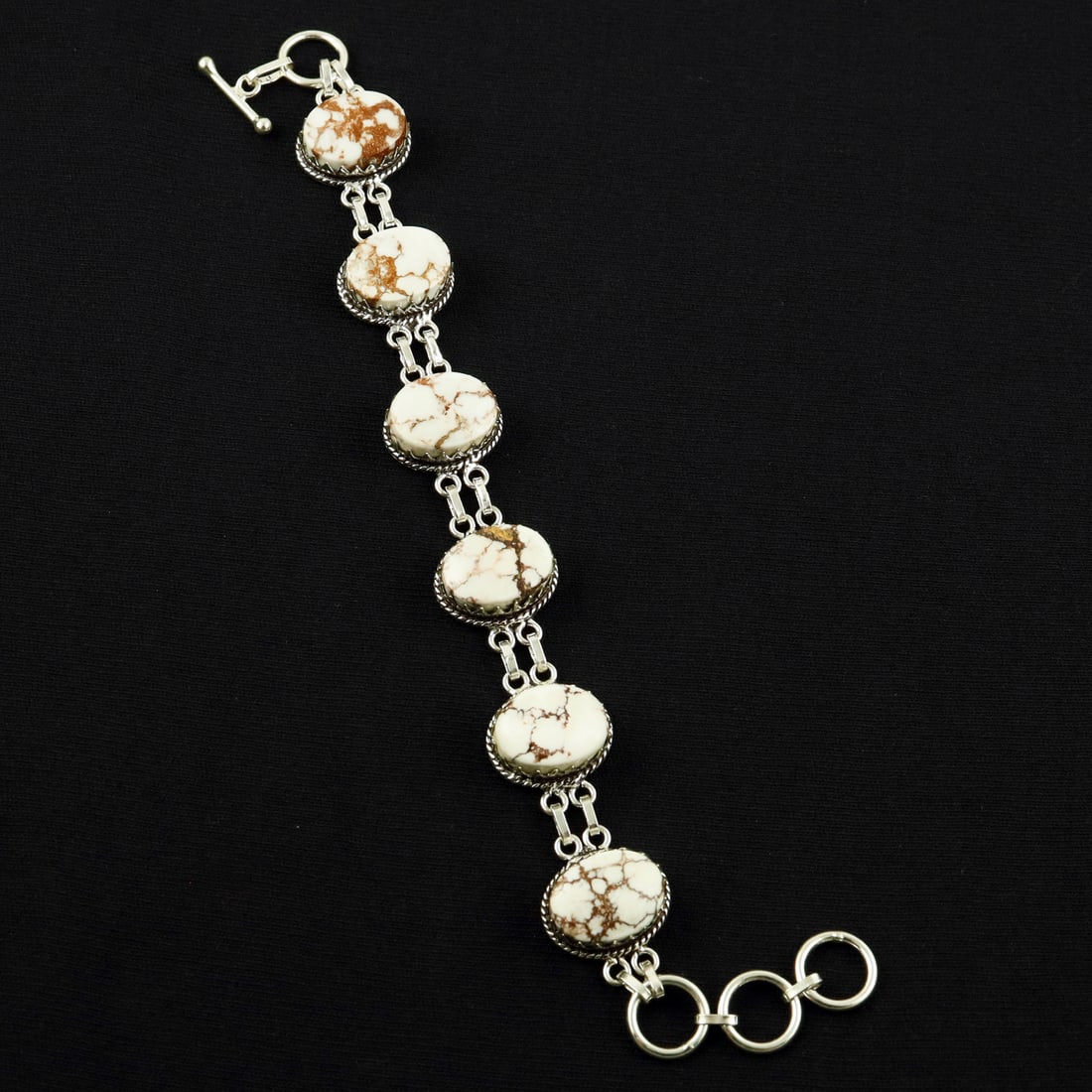 Natural Wild Horse Sterling Silver Plated Handmade Bracelet: Product ID: 260608191117 Product - Handmade Silver Plated Bracelet Metal - 92.5 Sterling Silver Plated Bracelet Length - 6 Inch + 2 Inch Gemstone - Wild Horse Gemstone Size -12X16 ( 6 Stone) Gemstone 