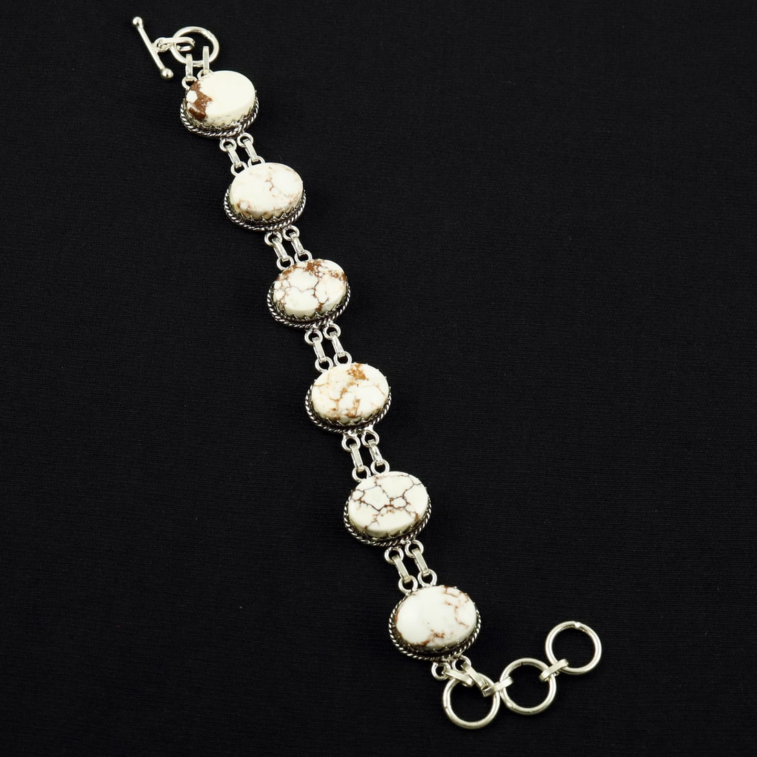 Natural Wild Horse Sterling Silver Plated Handmade Bracelet: Product ID: 260608191035 Product - Handmade Silver Plated Bracelet Metal - 92.5 Sterling Silver Plated Bracelet Length - 6 Inch + 2 Inch Gemstone - Wild Horse Gemstone Size -12X16 ( 6 Stone) Gemstone 