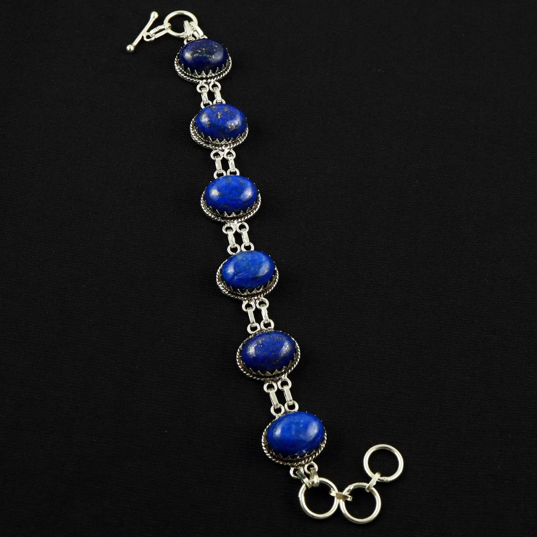 Natural Lapis Lazuli Sterling Silver Plated Handmade Bracelet: Product ID: 260608190541 Product - Handmade Silver Plated Bracelet Metal - 92.5 Sterling Silver Plated Bracelet Length - 6 Inch + 2 Inch Gemstone - Lapis Lazuli Gemstone Size -12X16 ( 6 Stone) Gemston