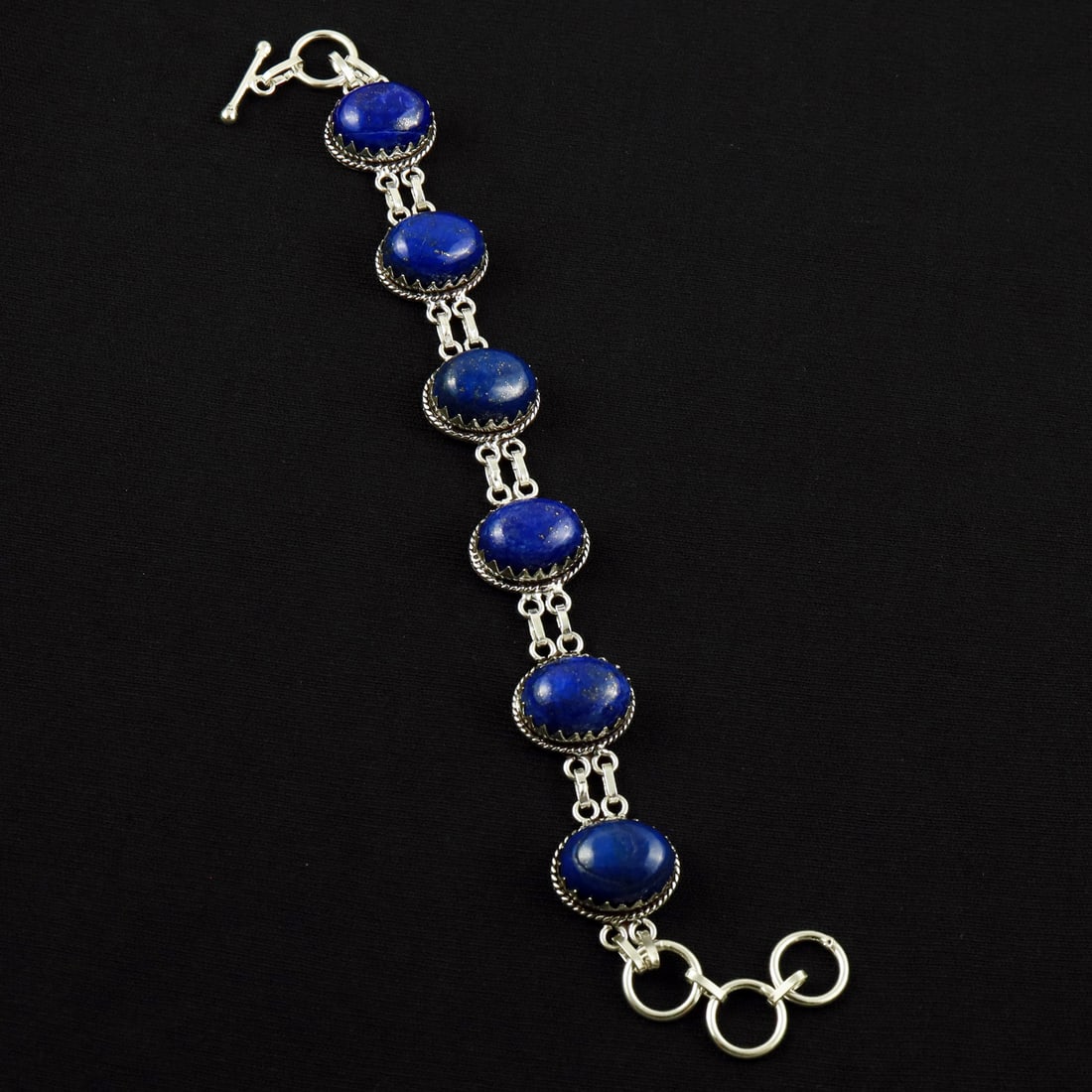 Natural Lapis Lazuli Sterling Silver Plated Handmade Bracelet: Product ID: 260608190510 Product - Handmade Silver Plated Bracelet Metal - 92.5 Sterling Silver Plated Bracelet Length - 6 Inch + 2 Inch Gemstone - Lapis Lazuli Gemstone Size -12X16 ( 6 Stone) Gemston