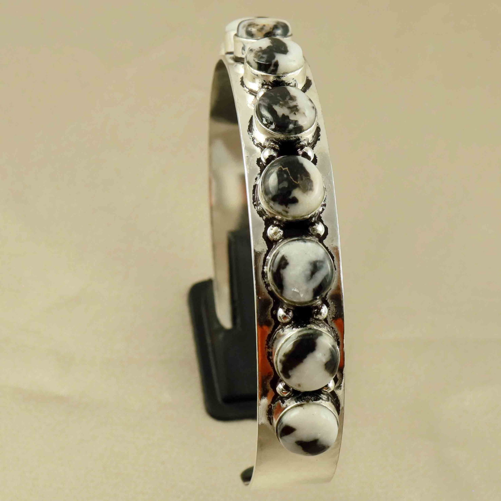 Natural Zebra Jasper Sterling Silver Plated Handmade Cuff Bangle (1 of 5)