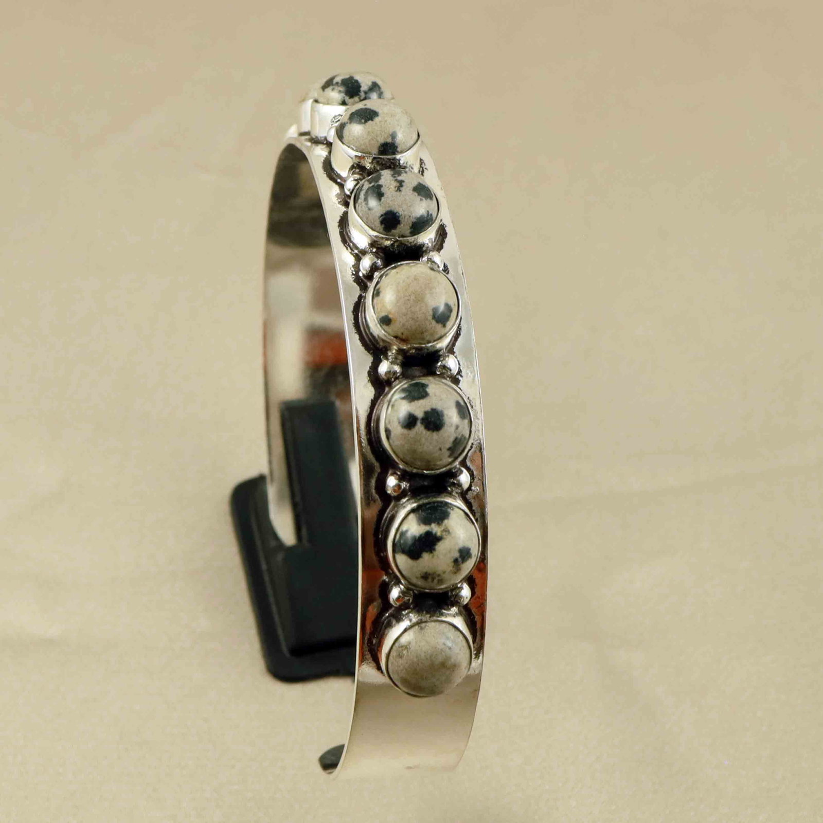 Natural Dalmatian Jasper Sterling Silver Plated Handmade Cuff Bangle (1 of 5)