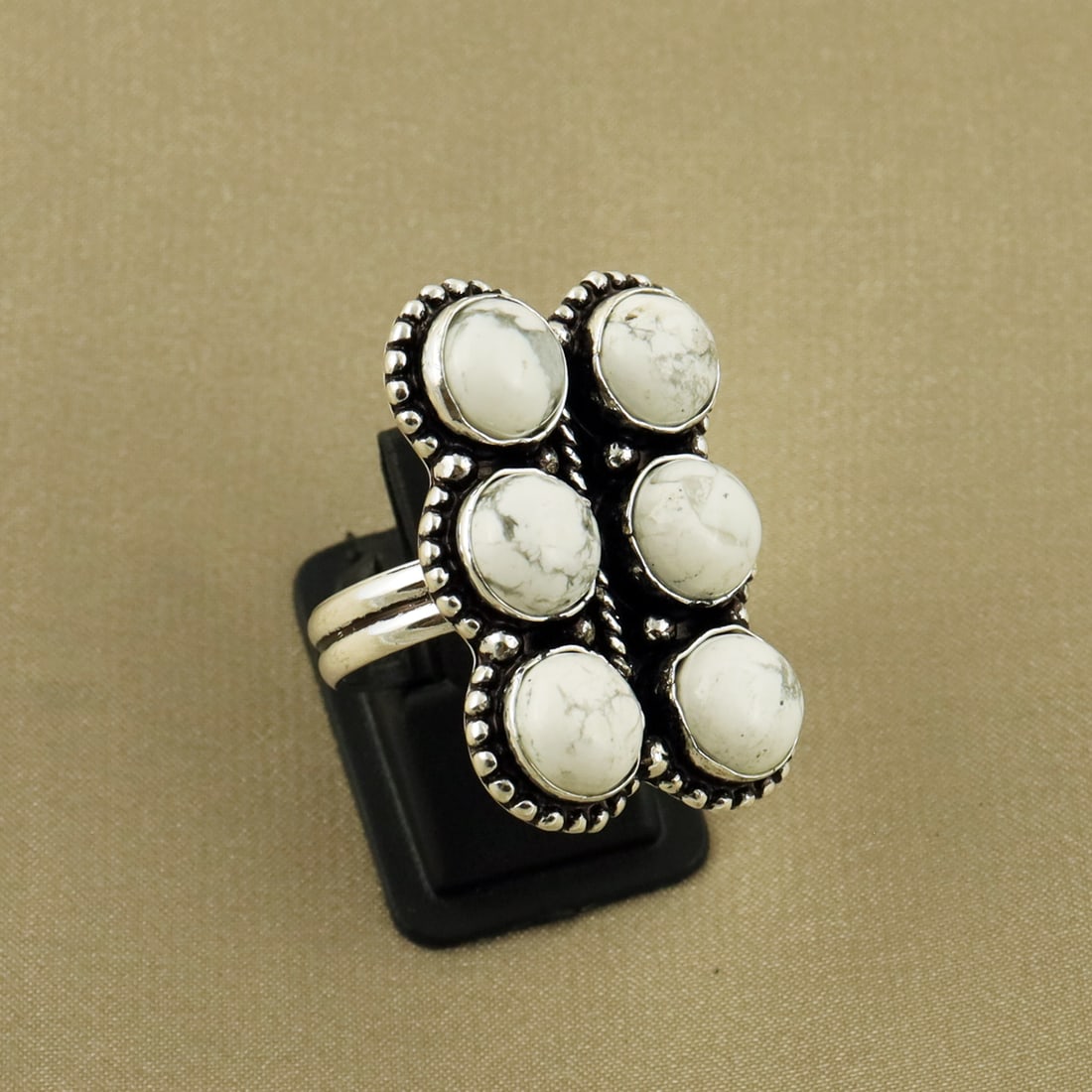Natural Howlite Sterling Silver Plated Handmade Ring - 8MM ( Adjustable ): Product ID: 260818163539 Product - Handmade Silver Plated Ring Metal - 92.5 Sterling Silver Plated Ring Size - 8MM ( Adjustable ) Gemstone - Howlite Gemstone Origin - Canada Gemstone Size - 10X8 MM ( 