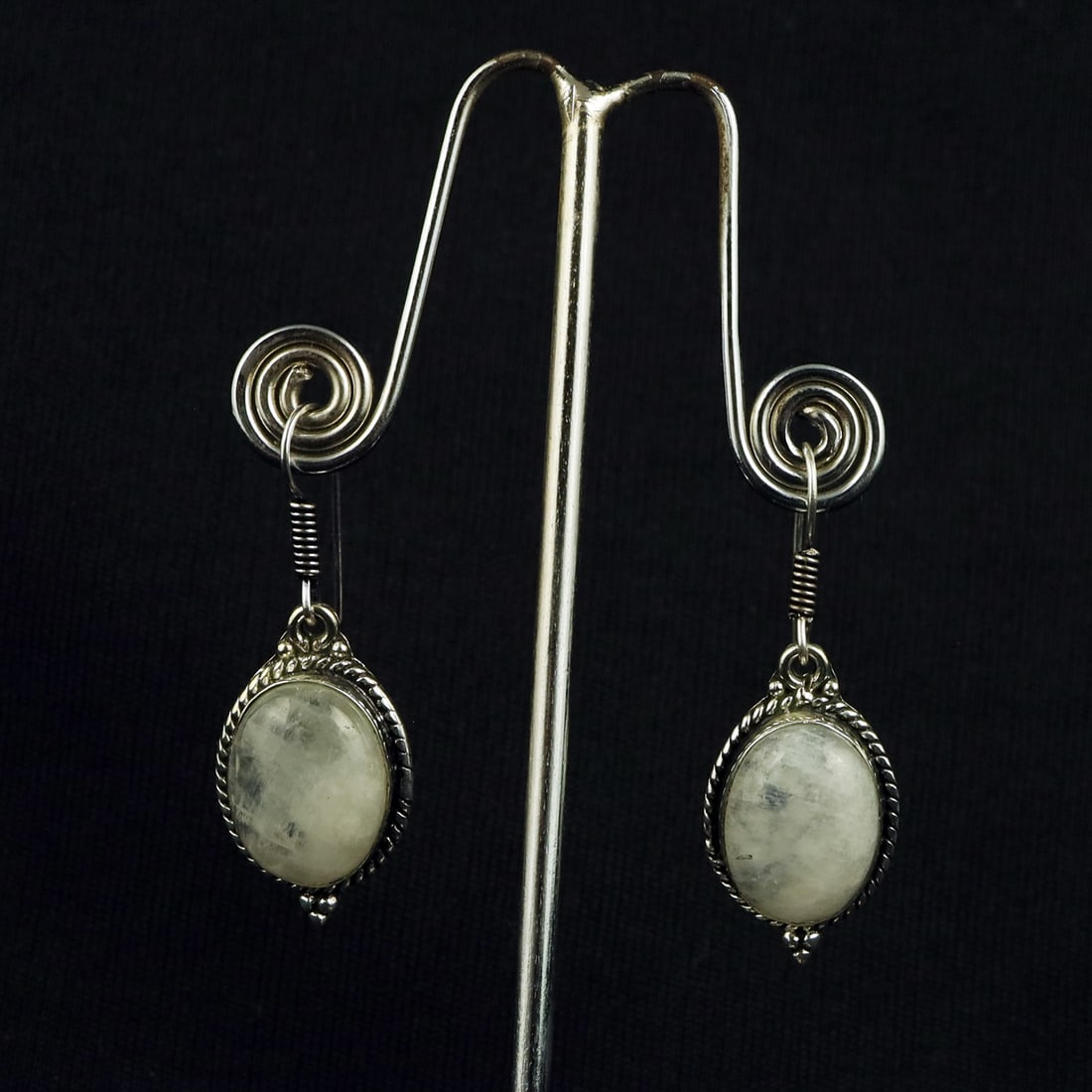 Natural Rainbow Moonstone Sterling Silver Plated Handmade Stud Earring: Product ID: 260809160334 Product - Handmade Silver Plated Stud Earring Metal - 92.5 Sterling Silver Plated Earring Type - Stud Gemstone - Rainbow Moonstone Gemstone Origin - India Gemstone Size - 12X1