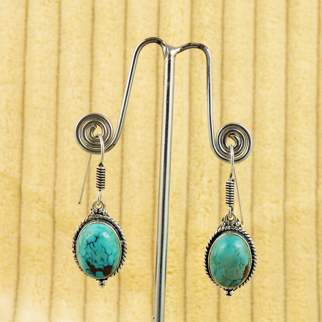 Natural Turquoise Sterling Silver Plated Handmade Stud Earring: Product ID: 260809155859 Product - Handmade Silver Plated Stud Earring Metal - 92.5 Sterling Silver Plated Earring Type - Stud Gemstone - Turquoise Gemstone Origin - Tibet Gemstone Size - 12X16 MM ( 2
