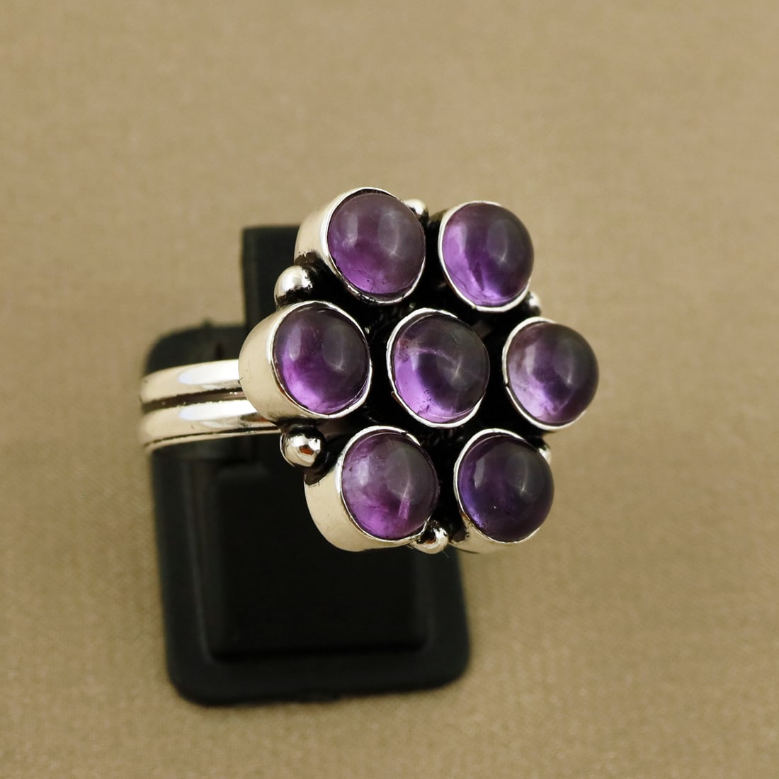 Natural Amethyst Sterling Silver Plated Handmade Ring - 8MM ( Adjustable ): Product ID: 260808124945 Product - Handmade Silver Plated Ring Metal - 92.5 Sterling Silver Plated Ring Size - 8MM ( Adjustable ) Gemstone - Amethyst Gemstone Origin - Africa Gemstone Size - 6MM ( 7 S