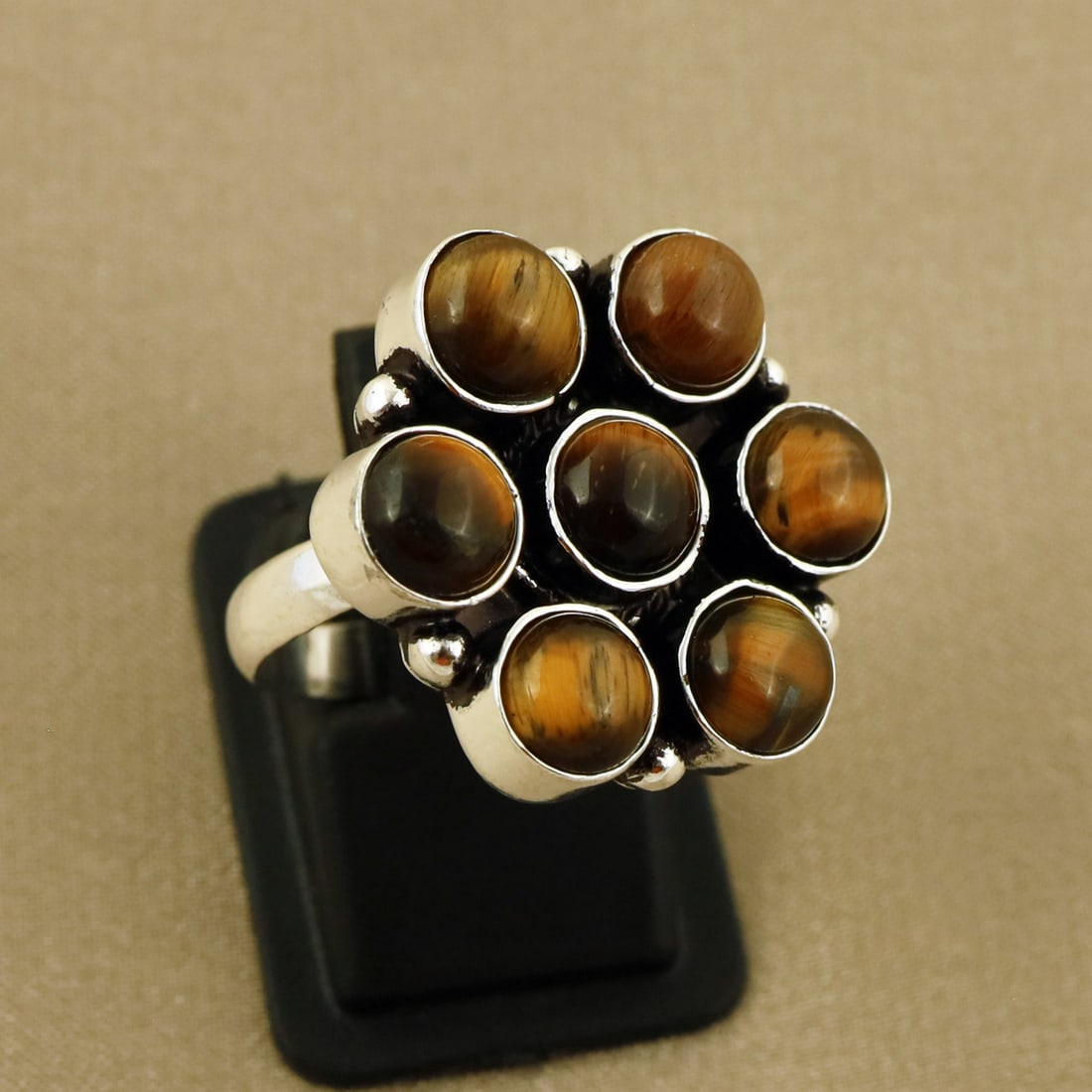 Natural Tiger Eye Sterling Silver Plated Handmade Ring - 6MM ( Adjustable ): Product ID: 260808125049 Product - Handmade Silver Plated Ring Metal - 92.5 Sterling Silver Plated Ring Size - 6MM ( Adjustable ) Gemstone - Tiger Eye Gemstone Origin - Africa Gemstone Size - 6MM ( 7 