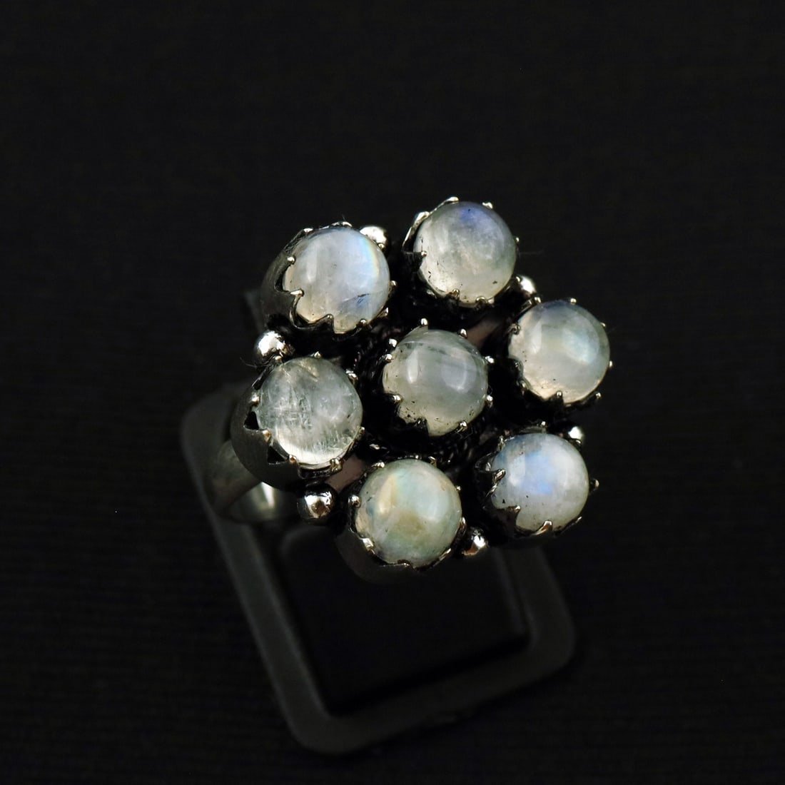 Natural Rainbow Moonstone Sterling Silver Plated Handmade Ring - 6.5MM: Product ID: 260808125851 Product - Handmade Silver Plated Ring Metal - 92.5 Sterling Silver Plated Ring Size - 6.5MM Gemstone - Rainbow Moonstone Gemstone Origin - India Gemstone Size - 6MM ( 7 Stone 