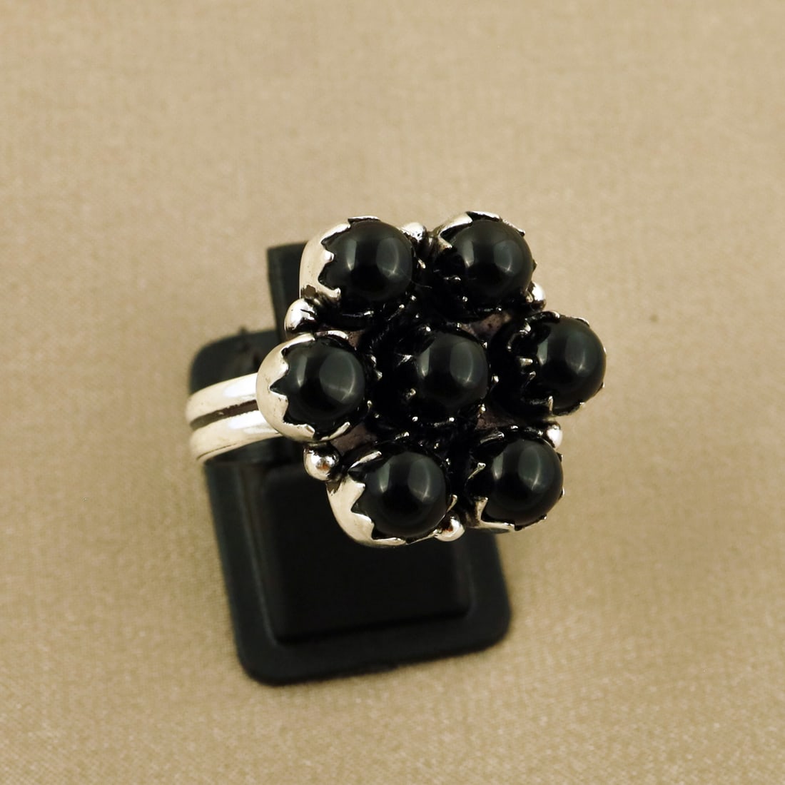 Natural Black Onyx Sterling Silver Plated Handmade Ring - 8MM ( Adjustable ): Product ID: 260808125732 Product - Handmade Silver Plated Ring Metal - 92.5 Sterling Silver Plated Ring Size - 8MM ( Adjustable ) Gemstone - Black Onyx Gemstone Origin - India Gemstone Size - 6MM ( 7 