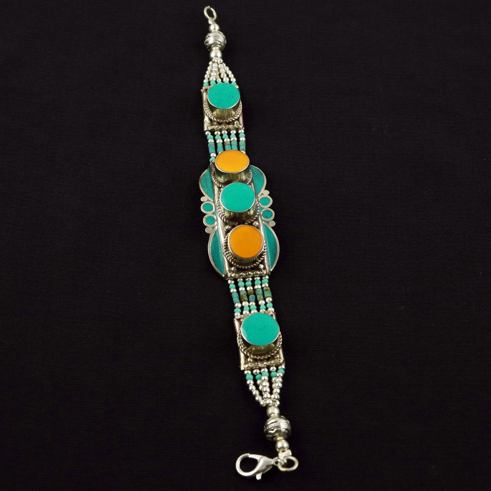 Tibetan Turquoise & Copal Handmade Choker Bracelet: Product ID: 260520114339 Product - Tibetan Handmade Ethnic Bracelet Gemstone - Natural Turquoise & Copal Size - 7 Inch Weight - 50 Gram Approx Metal - Brass & Copper mix Metal Origin - Nepal Country/R