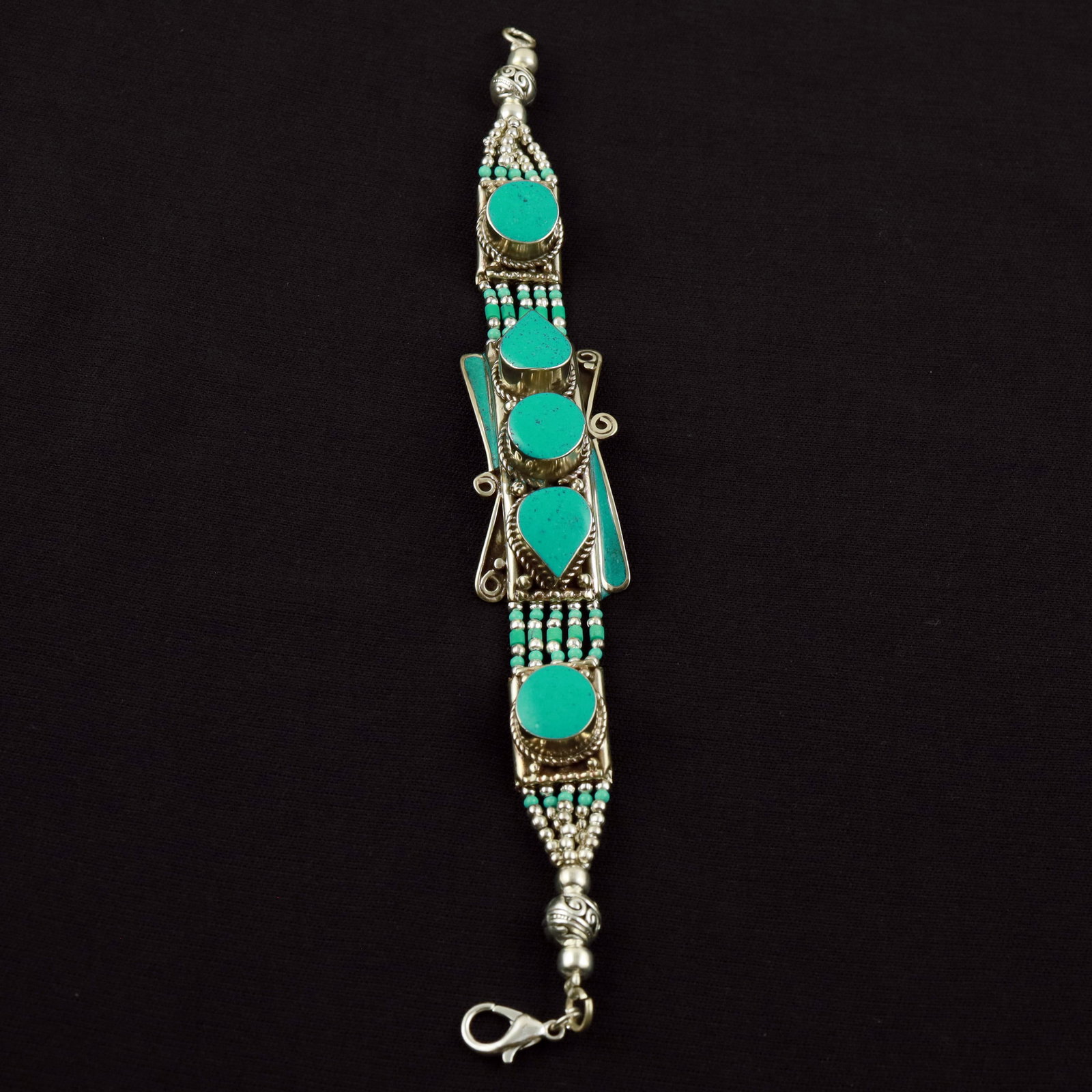 Tibetan Turquoise Handmade Designer Choker Bracelet: Product ID: 260520114049 Product - Tibetan Handmade Ethnic Bracelet Gemstone - Natural Turquoise Size - 7 Inch Weight - 50 Gram Approx Metal - Brass & Copper mix Metal Origin - Nepal Country/Region of