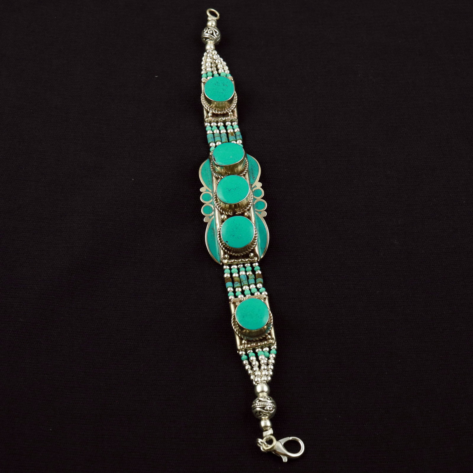 Tibetan Turquoise Handmade Ethnic Royal Boho Bracelet: Product ID: 260520114022 Product - Tibetan Handmade Ethnic Bracelet Gemstone - Natural Turquoise Size - 7 Inch Weight - 50 Gram Approx Metal - Brass & Copper mix Metal Origin - Nepal Country/Region of