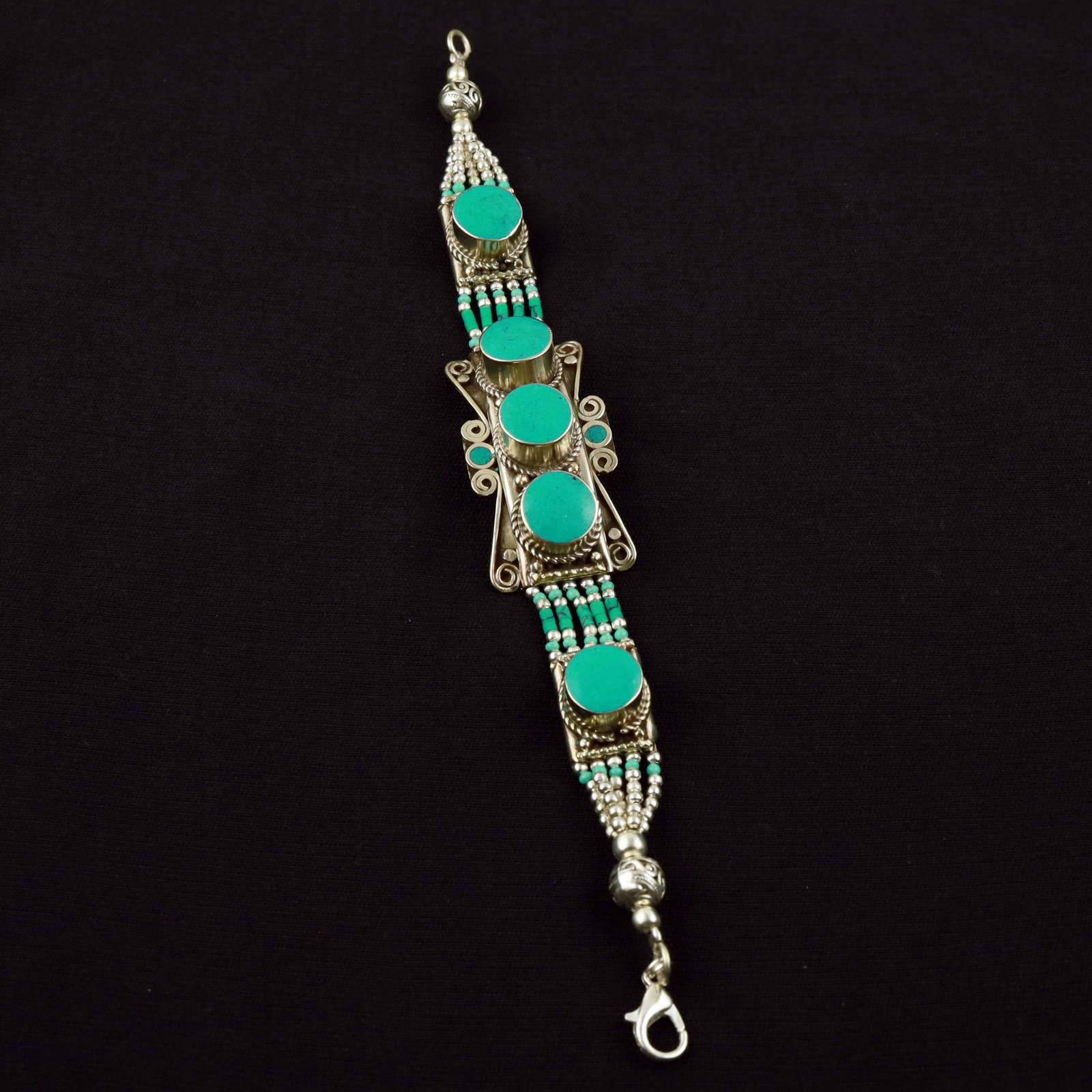 Tibetan Turquoise Handmade Beautiful Boho Bracelet: Product ID: 260520113921 Product - Tibetan Handmade Ethnic Bracelet Gemstone - Natural Turquoise Size - 7 Inch Weight - 50 Gram Approx Metal - Brass & Copper mix Metal Origin - Nepal Country/Region of