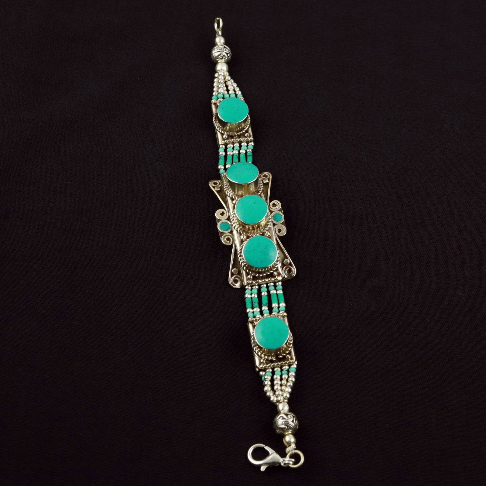 Tibetan Turquoise Handmade Boho Choker Bracelet: Product ID: 260520113654 Product - Tibetan Handmade Ethnic Bracelet Gemstone - Natural Turquoise Size - 7 Inch Weight - 50 Gram Approx Metal - Brass & Copper mix Metal Origin - Nepal Country/Region of