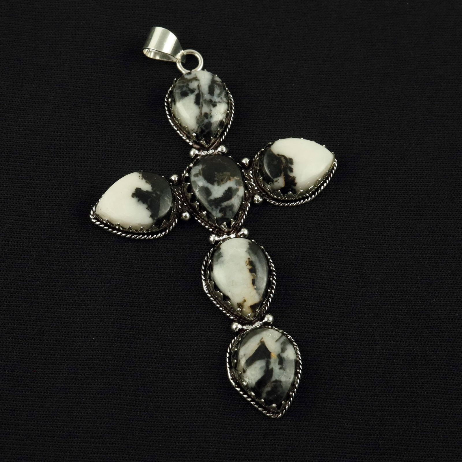 Natural Zebra Jasper Sterling Silver Plated Handmade Cross Pendant: Product ID: 260519130948 Product - Handmade Silver Plated Pendant Metal - 92.5 Sterling Silver Plated Pendant Size - 3.5x2 Inch Gemstone - Zebra Jasper Gemstone Origin - Africa Gemstone Size - 12x16 M