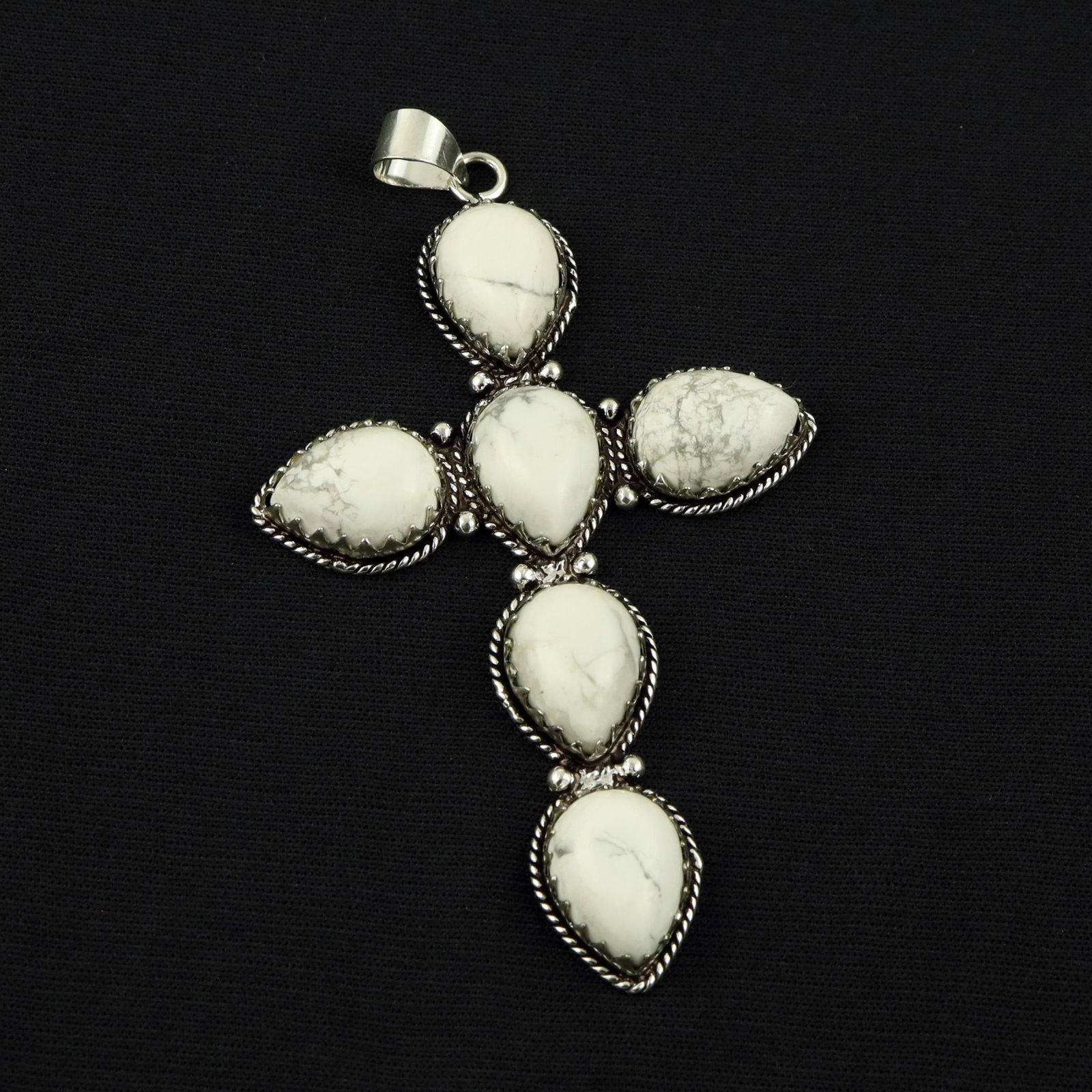 Natural Howlite Sterling Silver Plated Handmade Cross Pendant: Product ID: 260519130552 Product - Handmade Silver Plated Pendant Metal - 92.5 Sterling Silver Plated Pendant Size - 3.5x2 Inch Gemstone - Howlite Gemstone Origin - Canada Gemstone Size - 12x16 MM ( 6