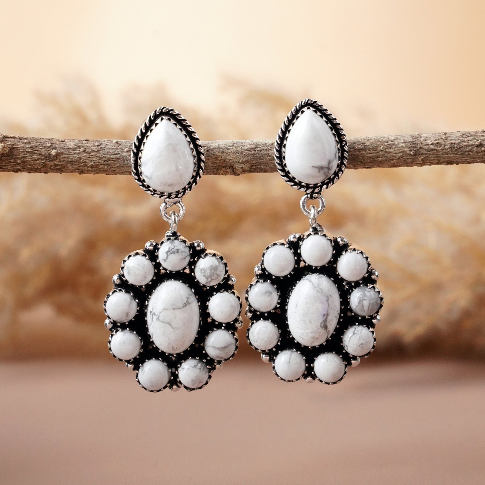 Natural Howlite Sterling Silver Plated Handmade Stud Earring: Product ID: 260512144052 Product - Handmade Silver Plated Stud Earring Metal - 92.5 Sterling Silver Plated Earring Type - Stud Gemstone - Howlite Gemstone Origin - Canada Gemstone Size - 10X14 MM ( 4 