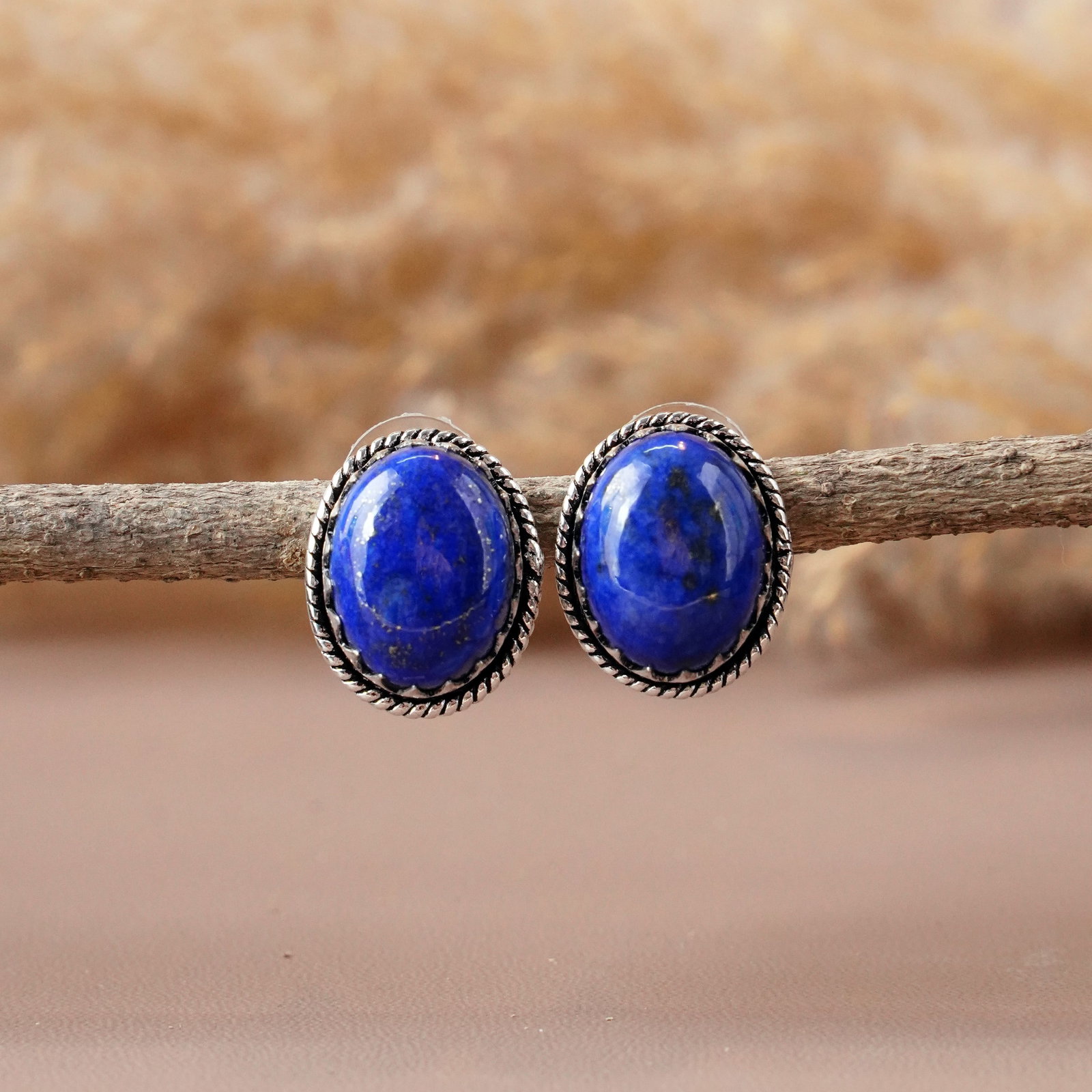 Natural Lapis Lazuli Sterling Silver Plated Handmade Stud Earring: Product ID: 260512144736 Product - Handmade Silver Plated Stud Earring Metal - 92.5 Sterling Silver Plated Earring Type - Stud Gemstone - Lapis Gemstone Origin - Afghanistan Gemstone Size - 12X16 MM (