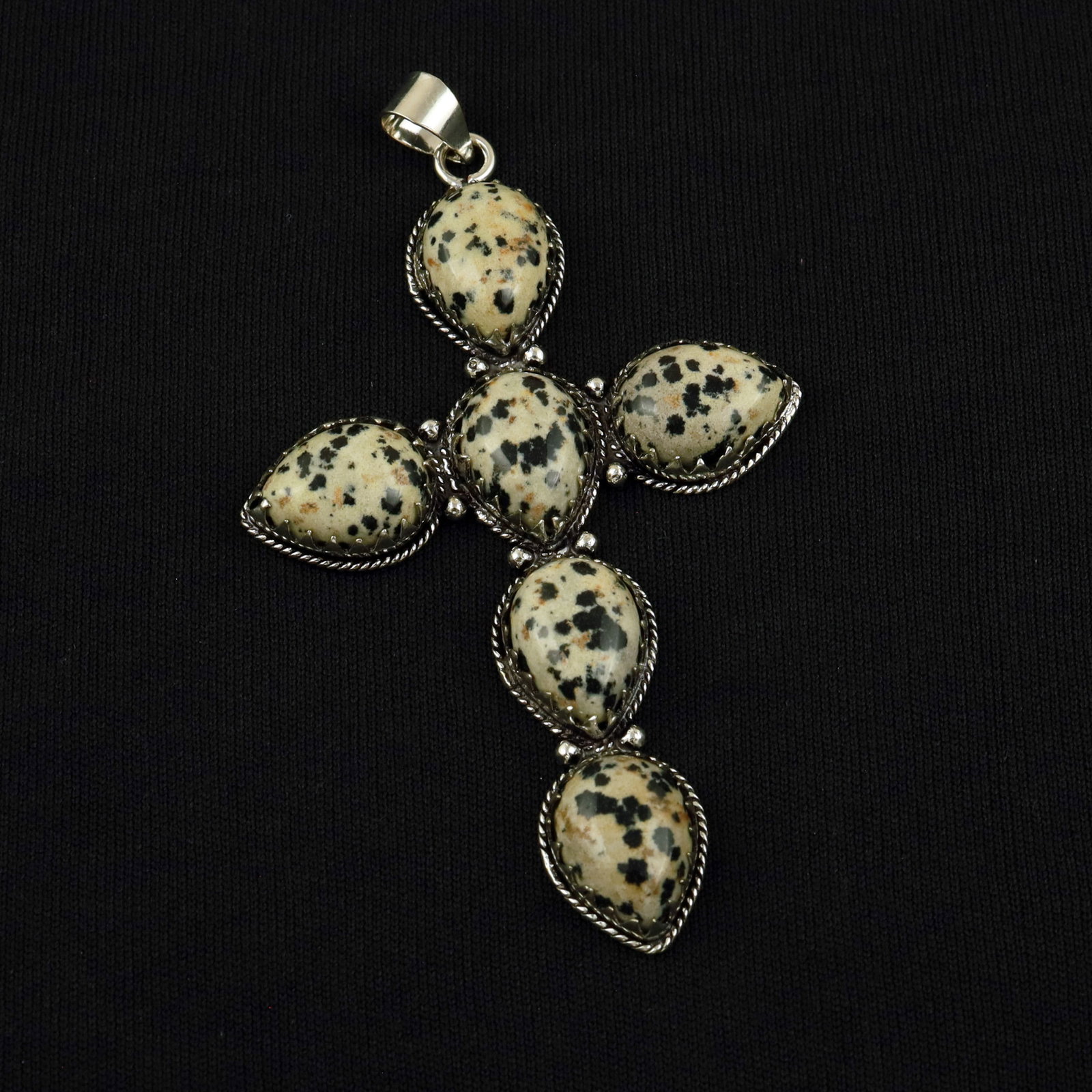 Natural Dalmatian Jasper Silver Plated Handmade Pendant: Product ID: 260512164339 Product - Handmade Silver Plated Pendant Metal - 92.5 Sterling Silver Plated Pendant Size - 3x2 Inch Gemstone - Dalmatian Jasper Gemstone Origin - Mexico Gemstone Size - 12X16