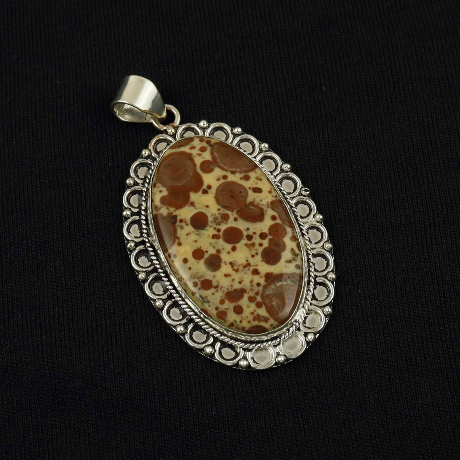 Natural Asteroid Jasper Sterling Silver Plated Handmade Pendant: Product ID: 260513105856 Product - Handmade Silver Plated Pendant Metal - 92.5 Sterling Silver Plated Pendant Size - 5x3.5 CM Gemstone - Asteroid Jasper Gemstone Origin - Madagascar Gemstone Shape - O