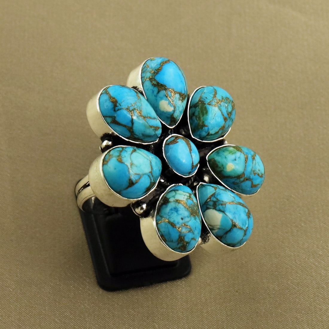 Natural Kingman Turquoise Sterling Silver Plated Handmade Ring - 11MM: Product ID: 260821134822 Product - Handmade Silver Plated Ring Metal - 92.5 Sterling Silver Plated Ring Size - 11MM Gemstone - Kingman Turquoise Gemstone Origin - United States Gemstone Size - 10X14 M