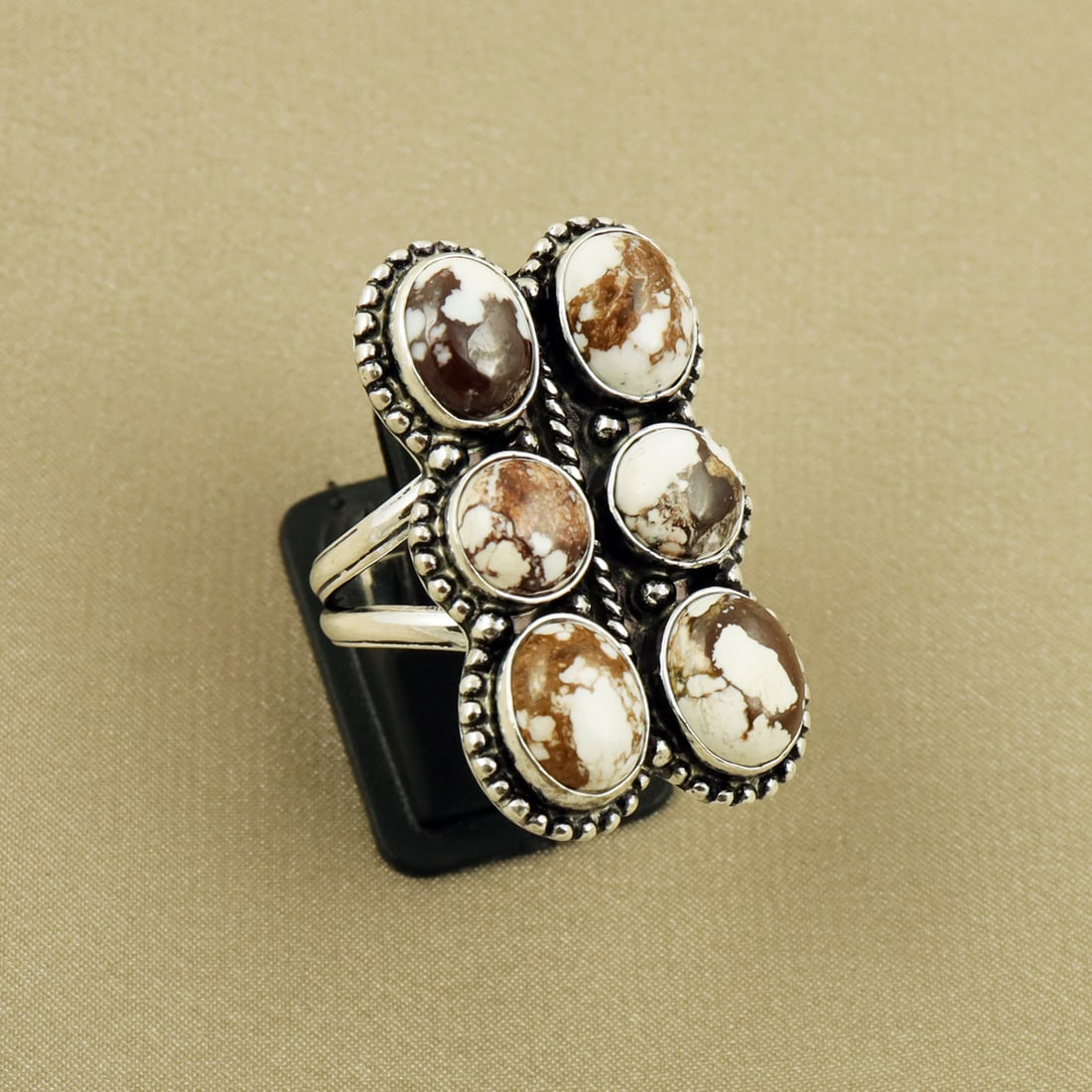 Natural Wild Horse Sterling Silver Plated Handmade Ring - 9MM: Product ID: 260820104708 Product - Handmade Silver Plated Ring Metal - 92.5 Sterling Silver Plated Ring Size - 9MM Gemstone - Wild Horse Gemstone Origin - United States Gemstone Size - 8X10 ( 4 Stone 