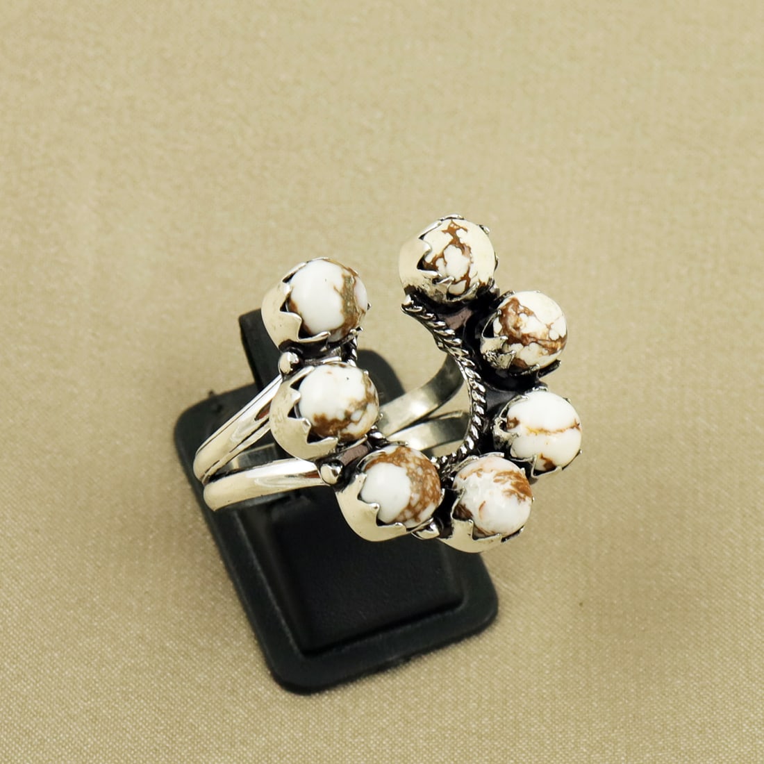 Natural Wild Horse Sterling Silver Plated Handmade Ring - 9.5MM: Product ID: 260820102256 Product - Handmade Silver Plated Ring Metal - 92.5 Sterling Silver Plated Ring Size - 9.5MM Gemstone - Wild Horse Gemstone Origin - United States Gemstone Size - 6MM ( 7 Stone
