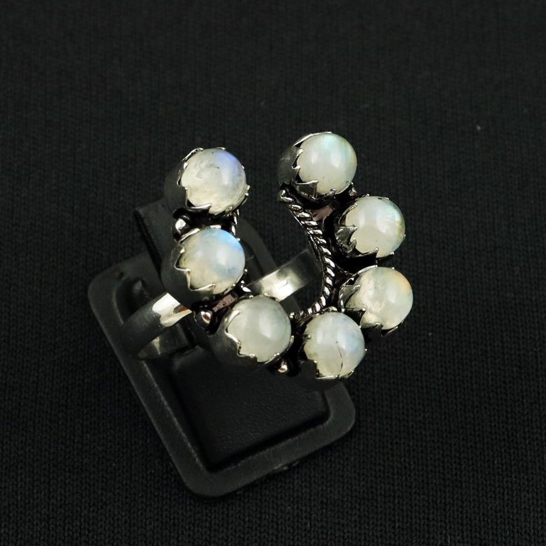 Natural Rainbow Moonstone Sterling Silver Plated Handmade Ring - 10MM: Product ID: 260820101617 Product - Handmade Silver Plated Ring Metal - 92.5 Sterling Silver Plated Ring Size - 10MM Gemstone - Rainbow Moonstone Gemstone Origin - India Gemstone Size - 6MM ( 7 Stone) 