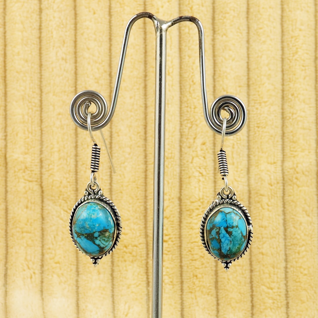 Natural Kingman Turquoise Sterling Silver Plated Handmade Stud Earring: Product ID: 260809155809 Product - Handmade Silver Plated Stud Earring Metal - 92.5 Sterling Silver Plated Earring Type - Stud Gemstone - Kingman Turquoise Gemstone Origin - United States Gemstone Siz