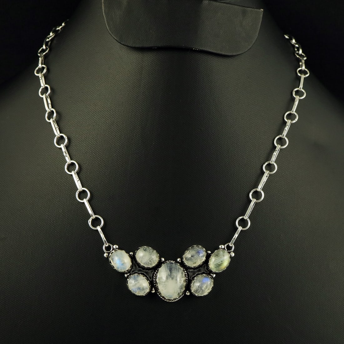 Natural Rainbow Moonstone Sterling Silver Plated Handmade Necklace (1 of 4)