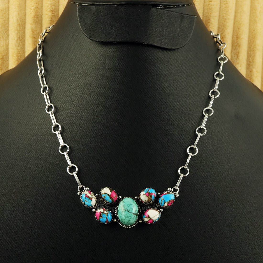 Natural Turquoise & Cotton Candy Sterling Silver Plated Handmade Necklace: Product ID: 260823142413 Product - Handmade Silver Plated Necklace Metal - 92.5 Sterling Silver Plated Necklace Length - 18 Inch Gemstone - Turquoise & Cotton Candy Gemstone Origin - Tibet & United St