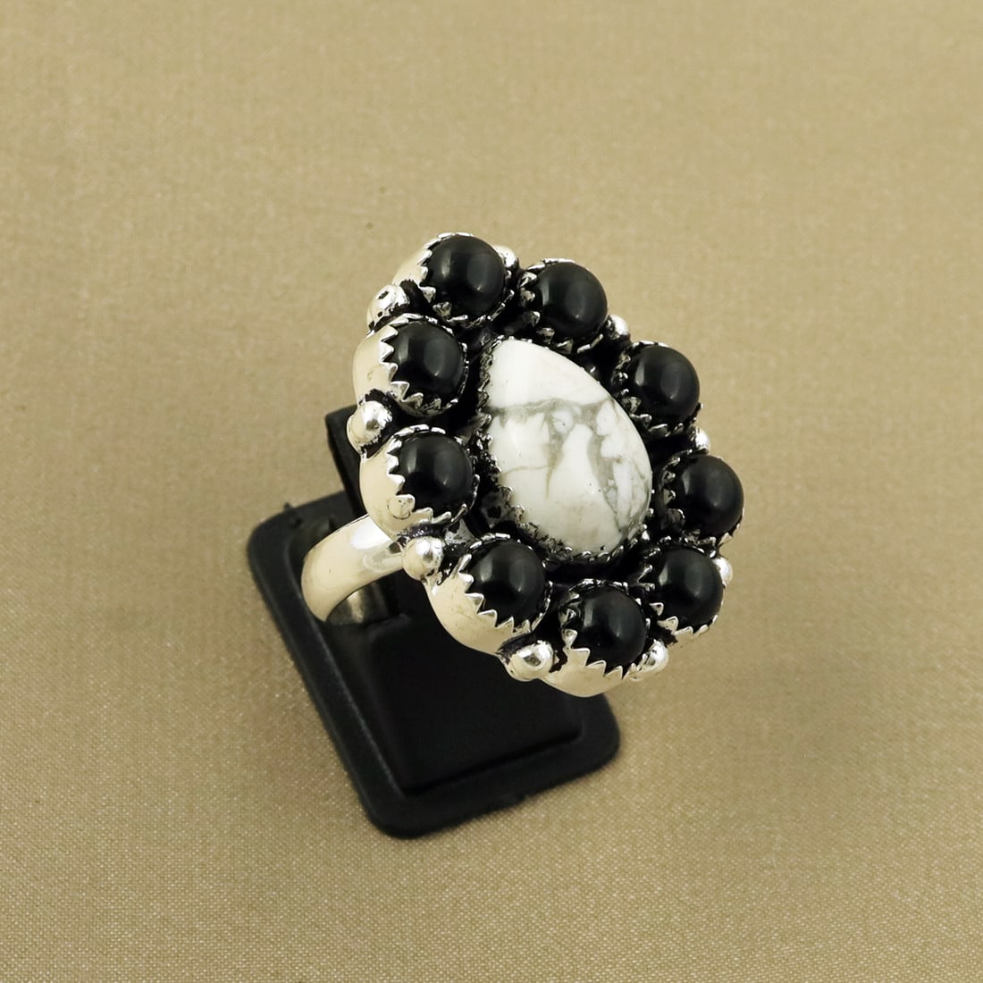 Natural Black Onyx & Howlite Sterling Silver Plated Handmade Ring - 9MM ( Adjustable ): Product ID: 260822132603 Product - Handmade Silver Plated Ring Metal - 92.5 Sterling Silver Plated Ring Size - 9MM ( Adjustable ) Gemstone - Black Onyx & Howlite Gemstone Origin - India & Canada Gemst