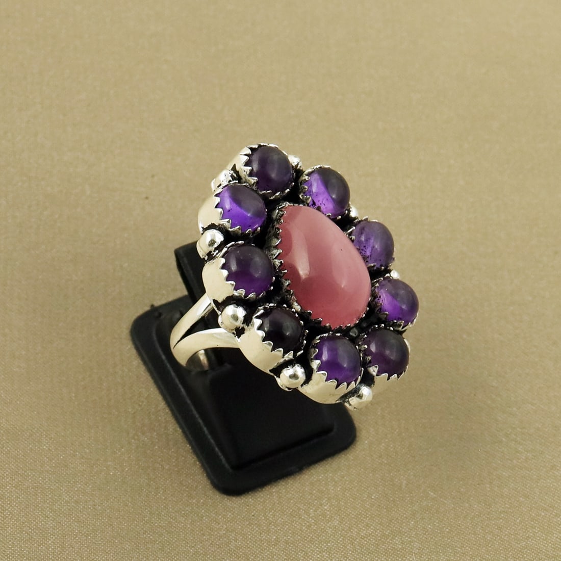 Natural Monalisa & Amethyst Sterling Silver Plated Handmade Ring - 7MM: Product ID: 260822132917 Product - Handmade Silver Plated Ring Metal - 92.5 Sterling Silver Plated Ring Size - 7MM Gemstone - Monalisa & Amethyst Gemstone Origin - India & Africa Gemstone Size - 10X14