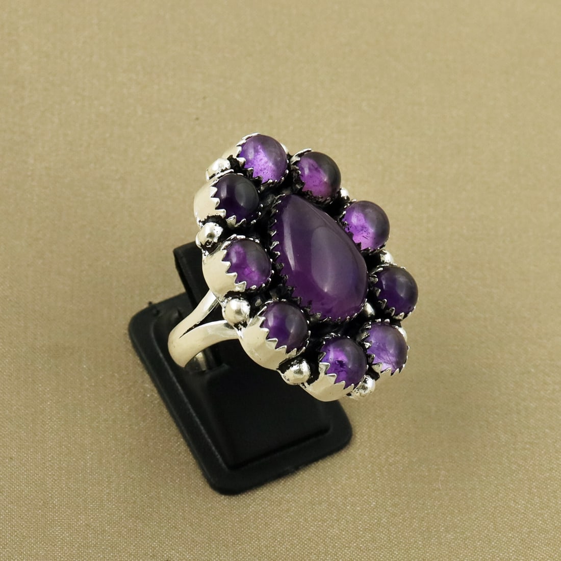 Natural Amethyst Sterling Silver Plated Handmade Ring - 7.5MM (1 of 3)