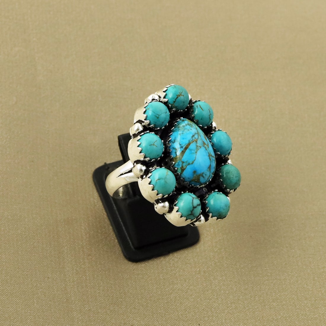 Natural Turquoise & Kingman Turquoise Sterling Silver Plated Handmade Ring - 9.5MM: Product ID: 260822131150 Product - Handmade Silver Plated Ring Metal - 92.5 Sterling Silver Plated Ring Size - 9.5MM Gemstone - Turquoise & Kingman Turquoise Gemstone Origin - Tibet & United States Ge