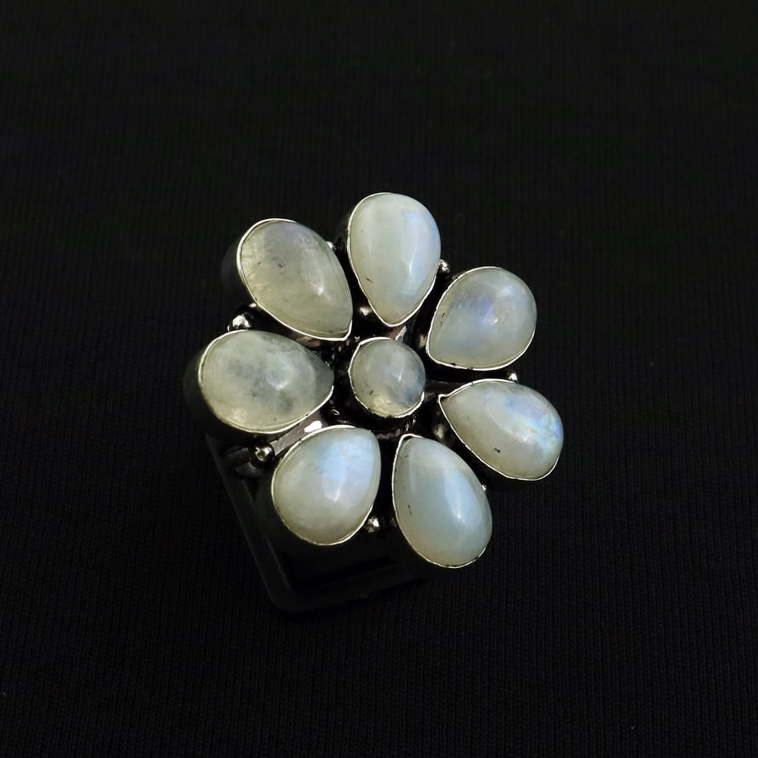 Natural Rainbow Moonstone Silver Plated Handmade Ring - 10MM: Product ID: 260821135845 Product - Handmade Silver Plated Ring Metal - 92.5 Sterling Silver Plated Ring Size - 10MM Gemstone - Rainbow Moonstone Gemstone Origin - India Gemstone Size - 10X14 MM ( 7 St