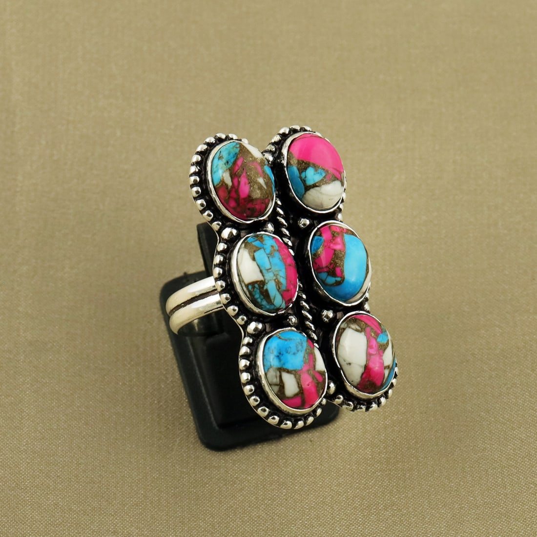 Natural Cotton Candy Sterling Silver Plated Handmade Ring - 8MM ( Adjustable ): Product ID: 260818162925 Product - Handmade Silver Plated Ring Metal - 92.5 Sterling Silver Plated Ring Size - 8MM ( Adjustable ) Gemstone - Cotton Candy Gemstone Origin - United States Gemstone Size 