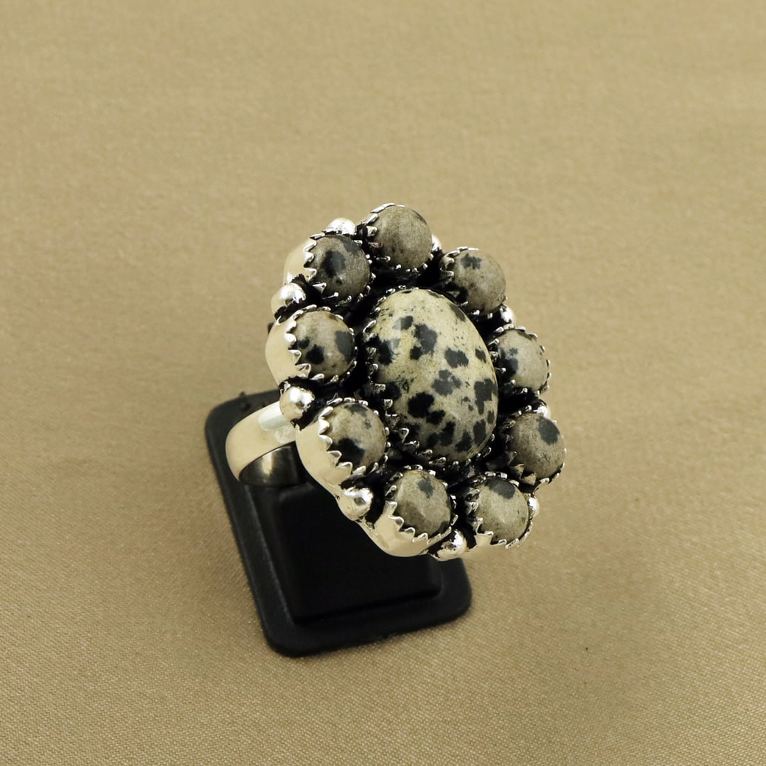 Natural Dalmatian Jasper 2 Micron Sterling Silver Plated Handmade Ring - 8.5MM ( Adjustable ): Product ID: 260811154850 Product - Handmade Silver Plated Ring Metal - 92.5 2 Micron Sterling Silver Plated Ring Size - 8.5MM ( Adjustable ) Gemstone - Dalmatian Jasper Gemstone Origin - Mexicco Gemst