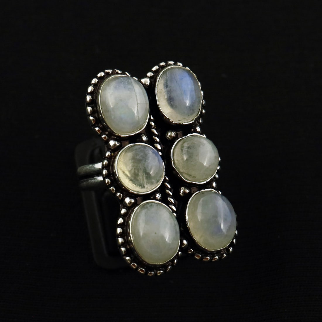 Natural Rainbow Moonstone Sterling Silver Plated Handmade Ring - 8MM ( Adjustable ): Product ID: 260809130809 Product - Handmade Silver Plated Ring Metal - 92.5 Sterling Silver Plated Ring Size - 8MM ( Adjustable ) Gemstone - Rainbow Moonstone Gemstone Origin - India Gemstone Size - 8