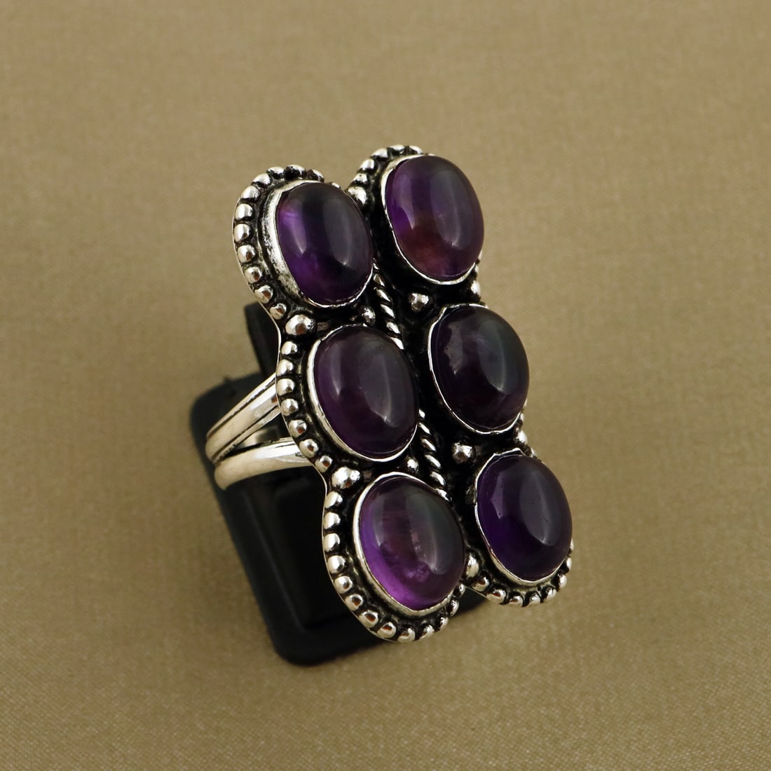 Natural Amethyst Sterling Silver Plated Handmade Ring - 8.5MM: Product ID: 260809131434 Product - Handmade Silver Plated Ring Metal - 92.5 Sterling Silver Plated Ring Size - 8.5MM Gemstone - Amethyst Gemstone Origin - Africa Gemstone Size - 8X10 MM ( 6 Stone ) Ge