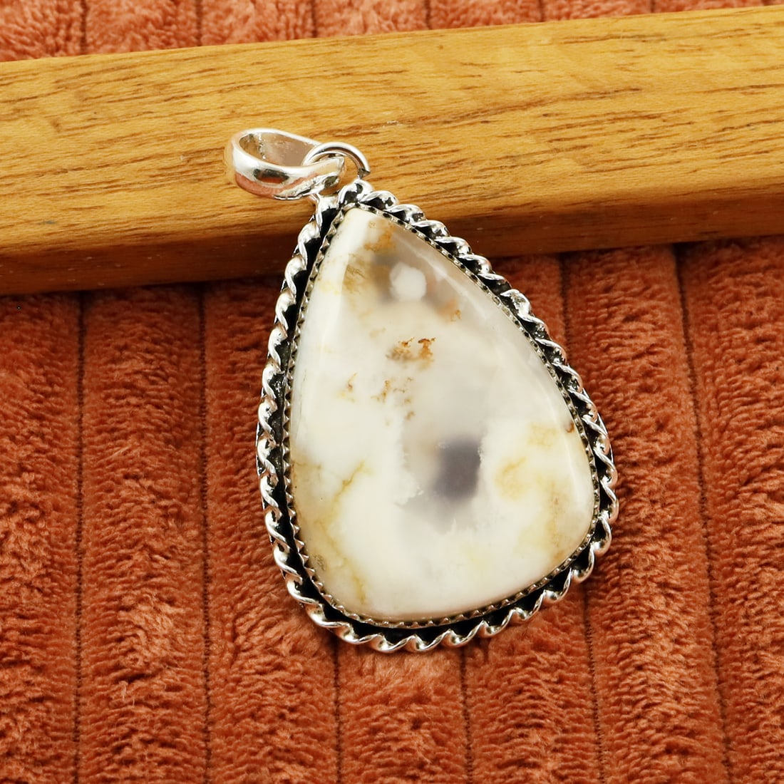 Natural Dendritic Agate 2 Micron Sterling Silver Plated Handmade Pendant: Product ID: 260802153754 Product - Handmade Silver Plated Pendant Metal - 92.5 2 Micron Sterling Silver Plated Gemstone - Dendritic Agate Gemstone Origin - Brazil Gemstone Shape - Pear Gemstone Size -