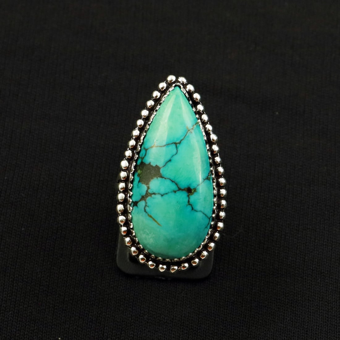 Natural Turquoise 2 Micron Sterling Silver Plated Handmade Ring - 8MM (1 of 3)