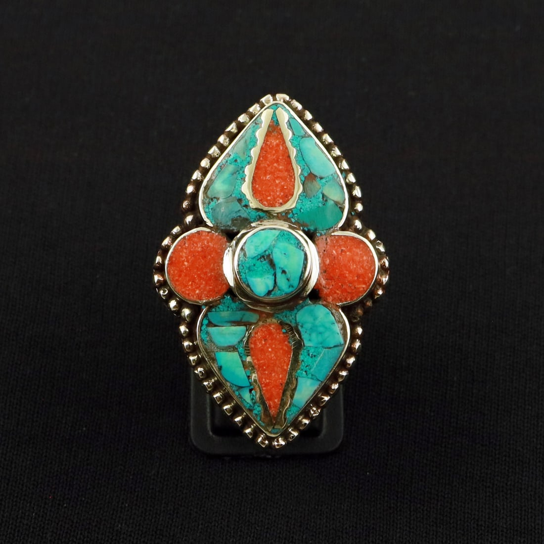 Tibetan Turquoise & Coral Handmade Ethnic Ring -8.5MM: Product ID: 260801131931 Product - Tibetan Handmade Ethnic Ring Ring Size - 8.5MM Ring Weight - 19 Gram Gemstone - Turquoise & Coral Metal - Brass & Copper mix Metal Origin - Nepal Country/Region of M