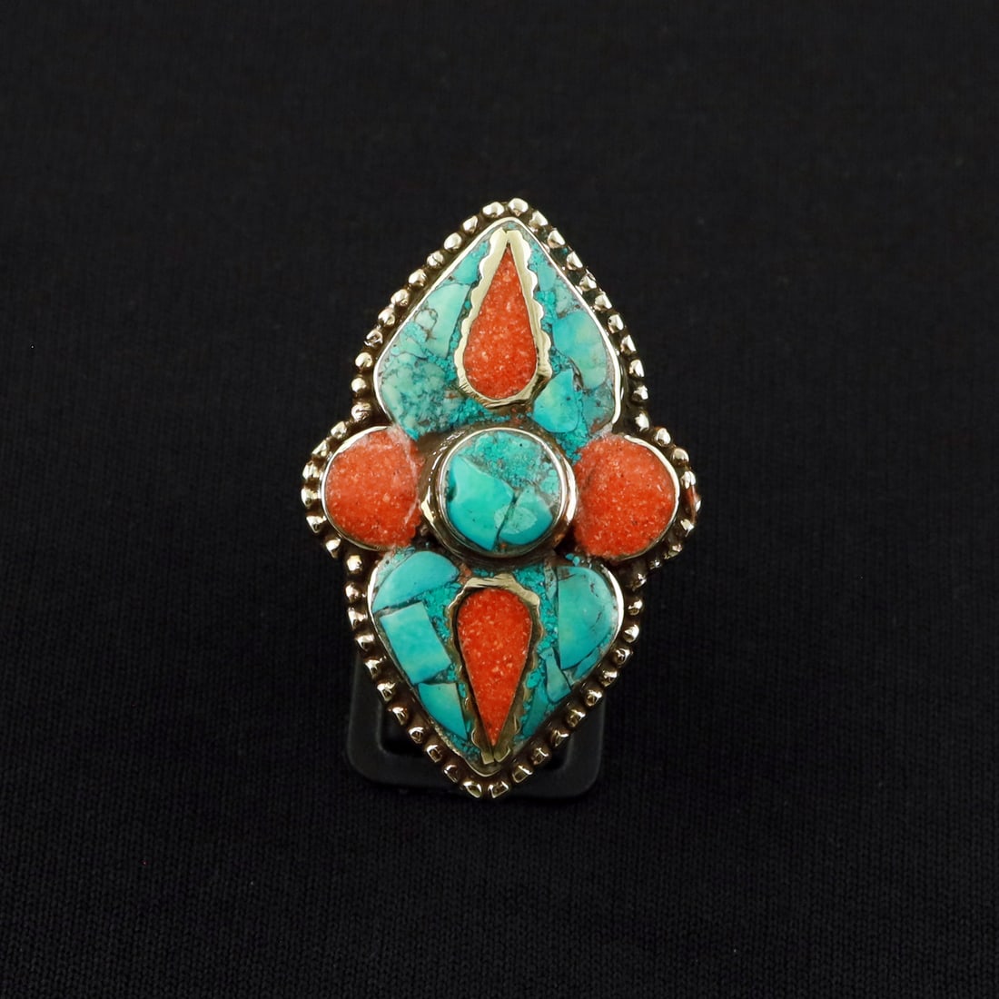 Tibetan Turquoise & Coral Handmade Ethnic Ring -8.5MM: Product ID: 260801131846 Product - Tibetan Handmade Ethnic Ring Ring Size - 8.5MM Ring Weight - 19 Gram Gemstone - Turquoise & Coral Metal - Brass & Copper mix Metal Origin - Nepal Country/Region of M