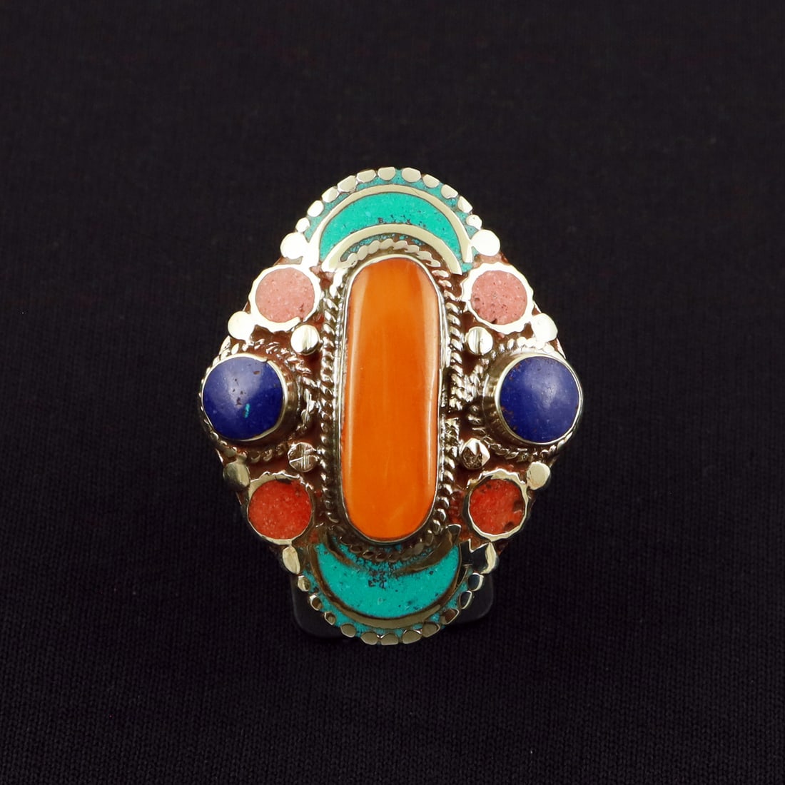 Tibetan Turquoise, Coral & Copal & Lapis Lazuli Handmade Ethnic Ring - Free Size: Product ID: 260801125803 Product - Tibetan Handmade Ethnic Ring Ring Size - Free Size Ring Weight - 21 Gram Gemstone - Turquoise & Coral & Copal & Lapis Lazuli Metal - Brass & Copper mix Metal Origin 